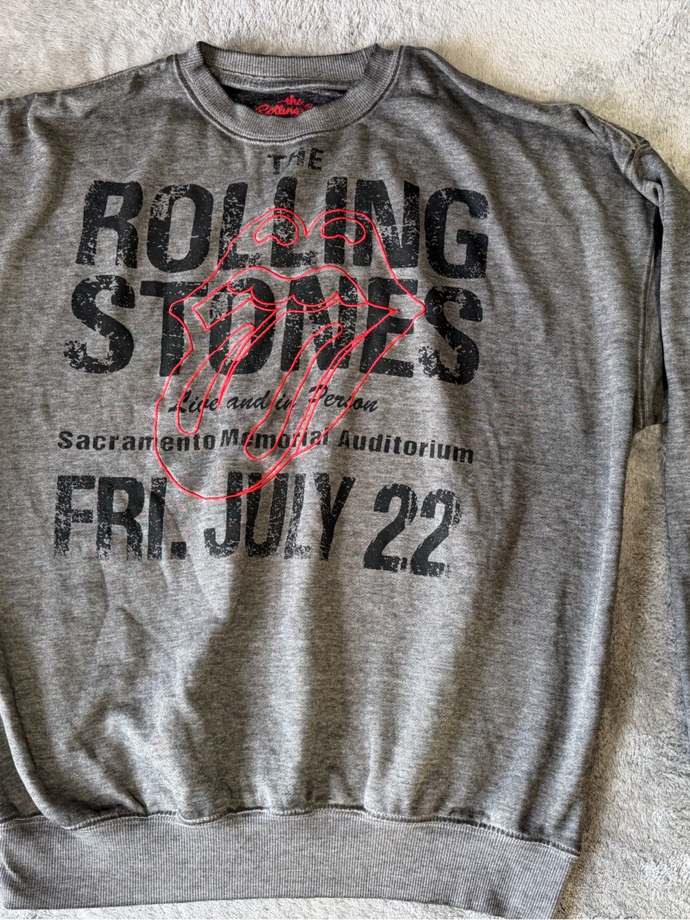 the Rolling Stones Gray Crewneck Sweatshirt with Red Tongue Outline